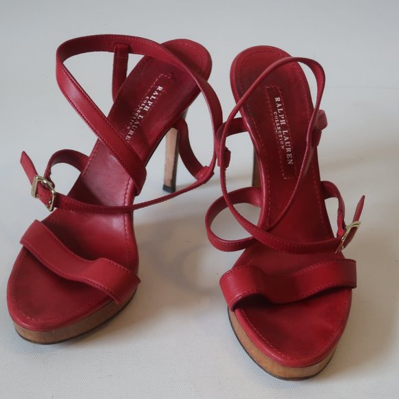 Ralph Lauren Shoes - Ralph Lauren Red Leather Heeled Sandals 9*